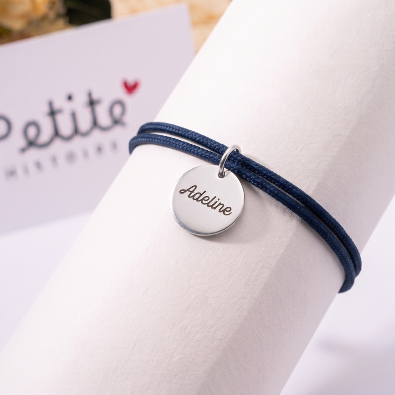 Bracelet double cordon - Bleu nuit "Argent"