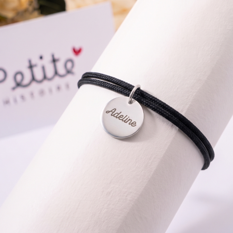 Bracelet double cordon – Noir obscure  "Argent"
