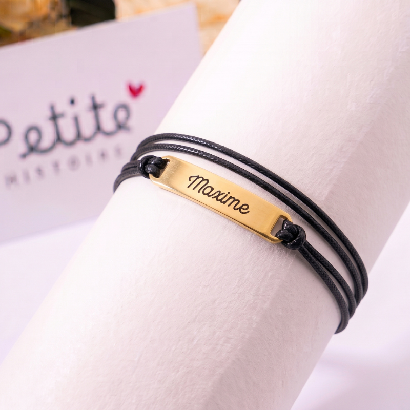 Bracelet gourmette personnalisé – Noir - "plaqué or"