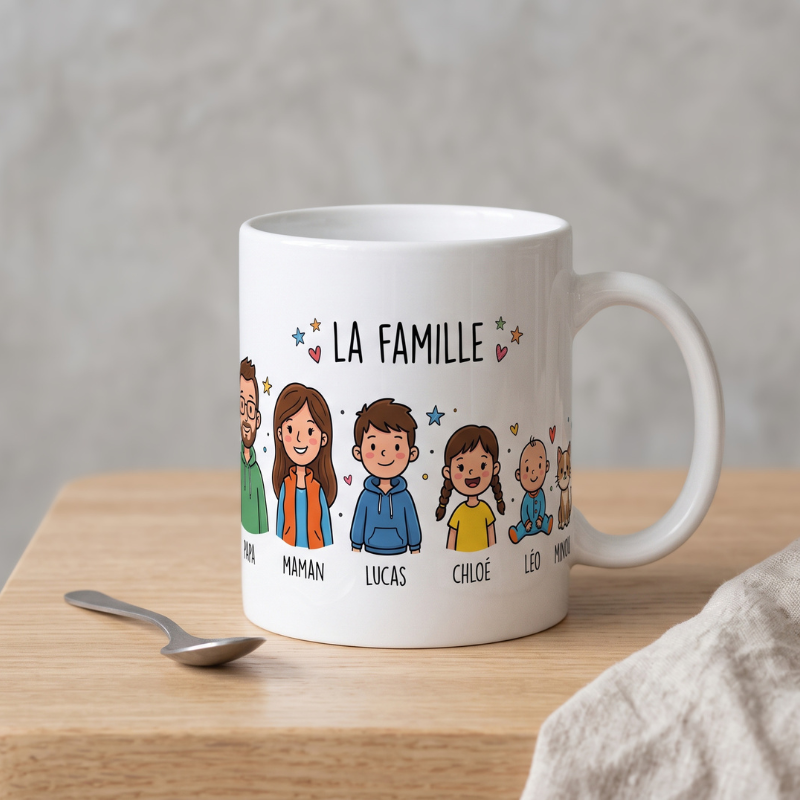 Mug en céramique blanche 325 ml – Personnalisé avec ma famille