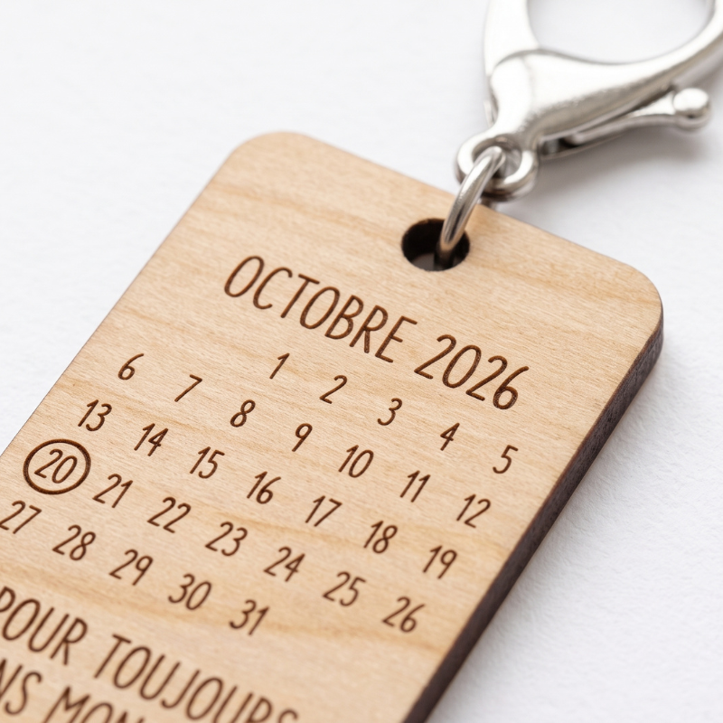 Porte-clés personnalisé - bois calendrier