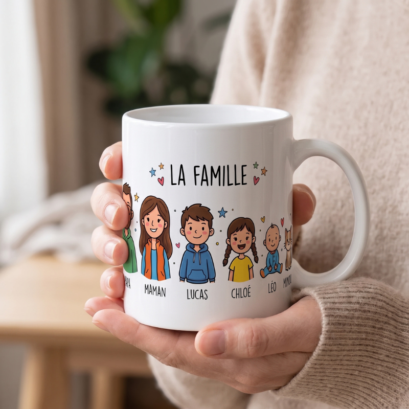 Mug en céramique blanche 325 ml – Personnalisé avec ma famille