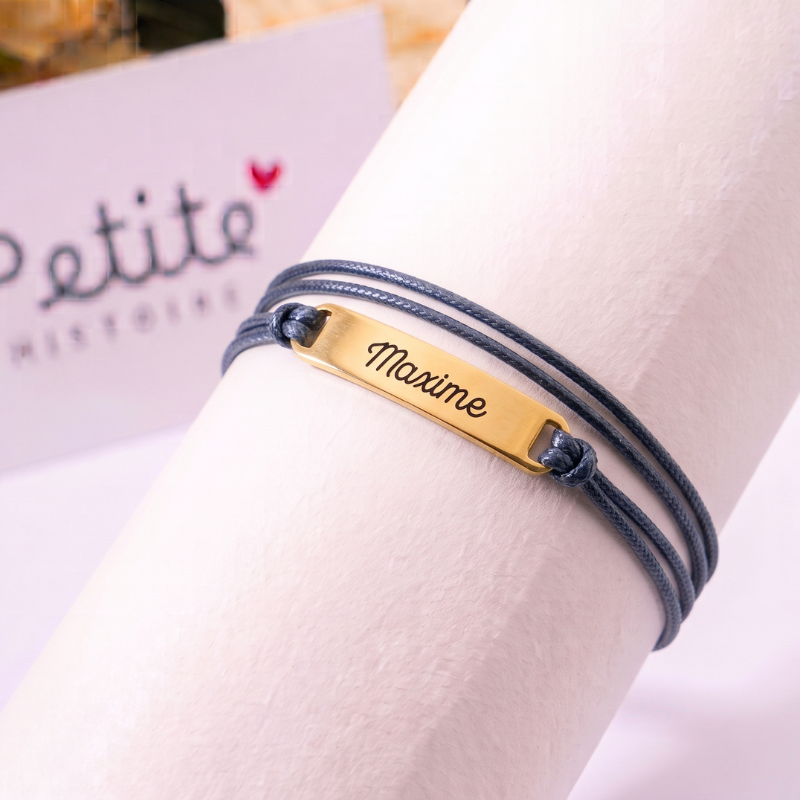 Bracelet gourmette personnalisé – Gris"Plaqué or"