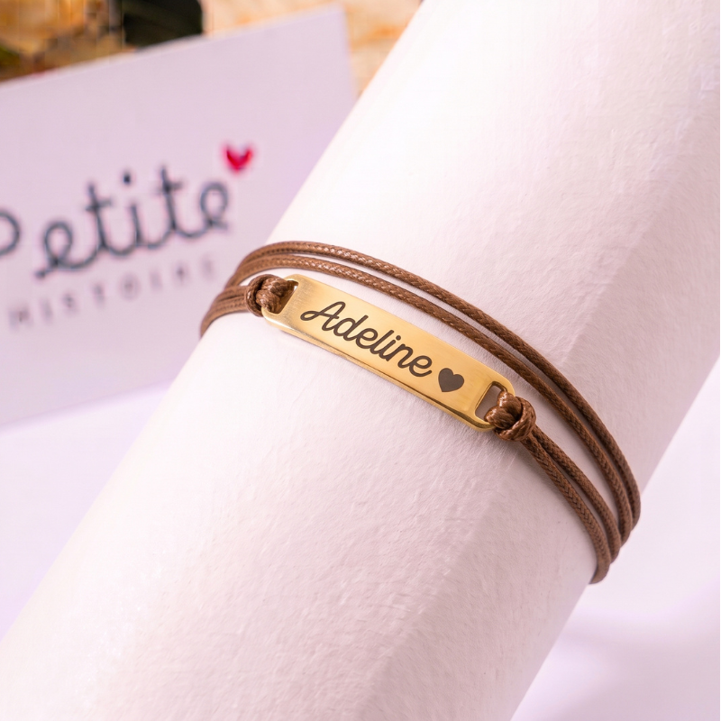 Bracelet gourmette personnalisé – Marron "Plaqué or"