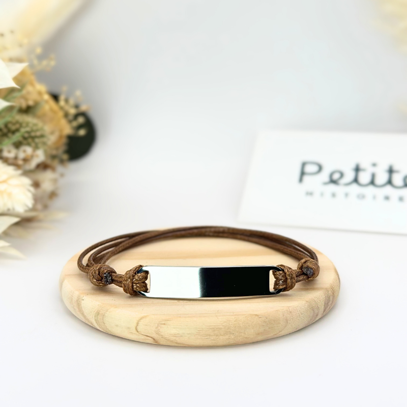 Bracelet gourmette personnalisé – Marron "Argent"