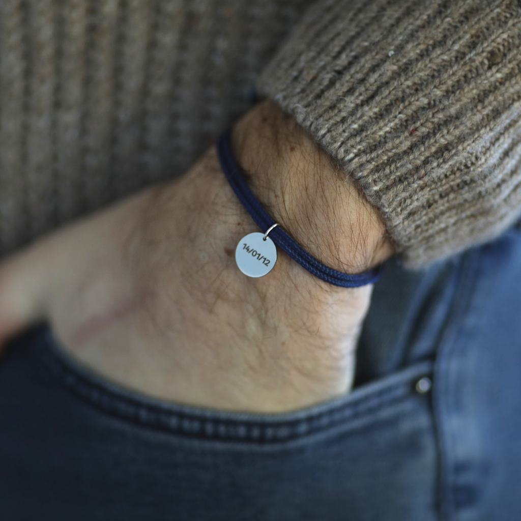 Bracelet double cordon - Bleu nuit "Argent"