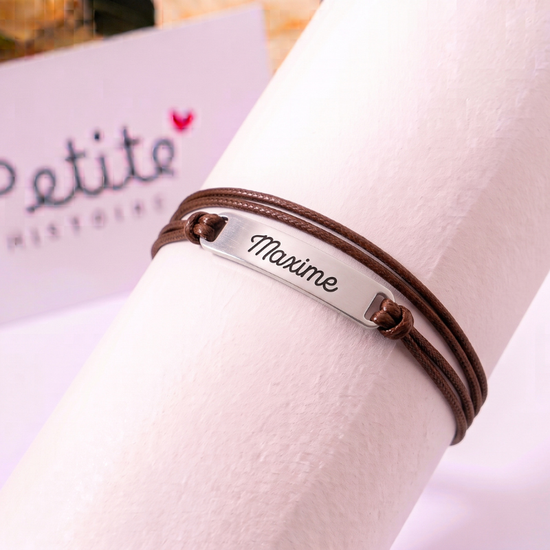 Bracelet gourmette personnalisé – Marron "Argent"