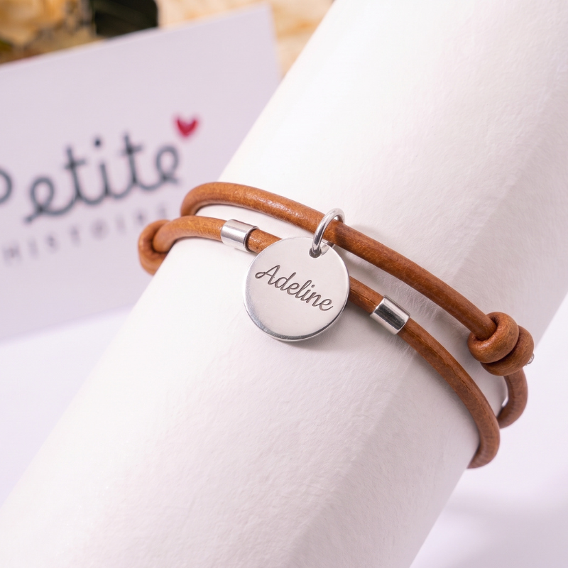 Bracelet en Cuir Marron & Métal - "Argent"