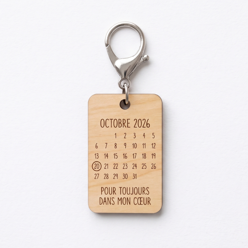 Porte-clés personnalisé - bois calendrier